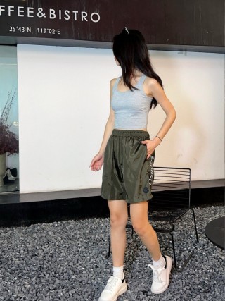 Olive Nylon Cargo Shorts with Drawstring view 3