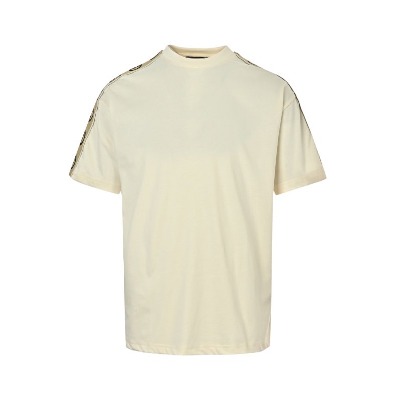 White Oversized Short Sleeve T-Shirt Dress with Gold Arm Stripe view