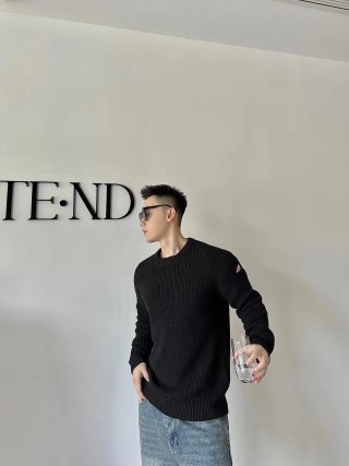 Black Ribbed Crew Neck Sweater with Elbow Cutouts view 4