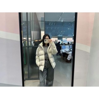 Cream Puffer Down Jacket - Cropped Fit view 4