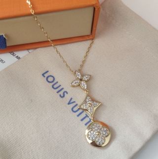 Louis Vuitton Gold Triple Flower Crystal Pendant Necklace view 3