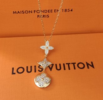 Louis Vuitton Gold Triple Flower Crystal Pendant Necklace view 4