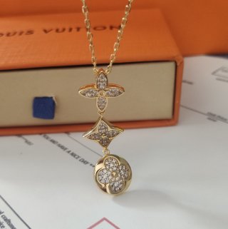 Louis Vuitton Gold Triple Flower Crystal Pendant Necklace view 5