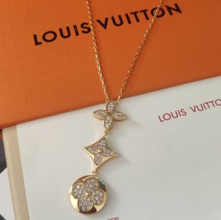 Louis Vuitton Gold Triple Flower Crystal Pendant Necklace view 6