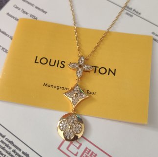 Louis Vuitton Gold Triple Flower Crystal Pendant Necklace view 7
