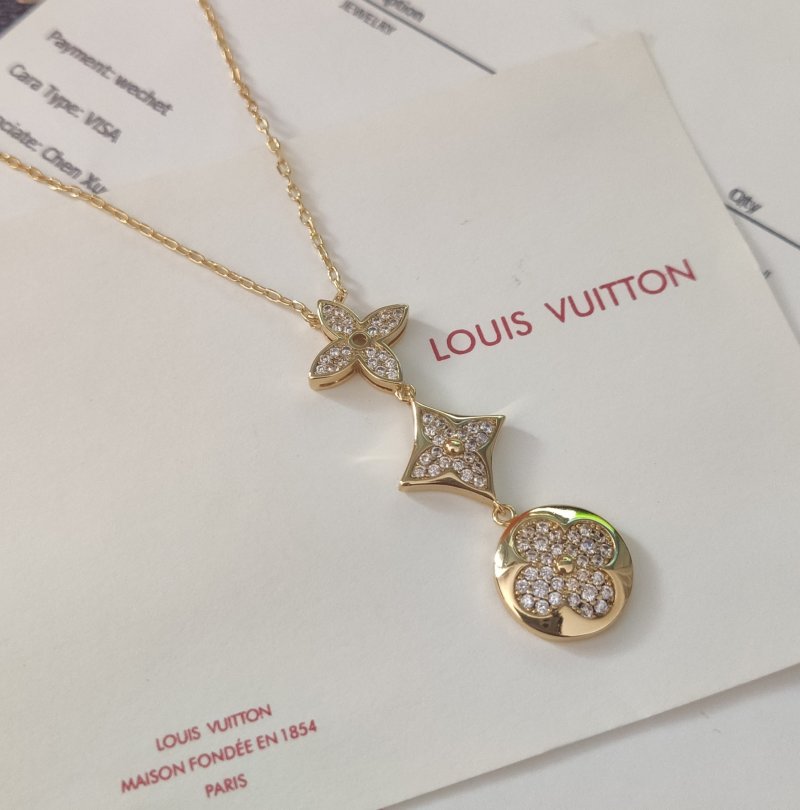 Louis Vuitton Gold Triple Flower Crystal Pendant Necklace view