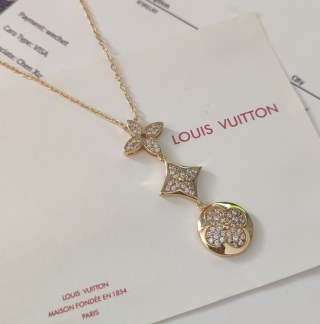 Louis Vuitton Gold Triple Flower Crystal Pendant Necklace view 8