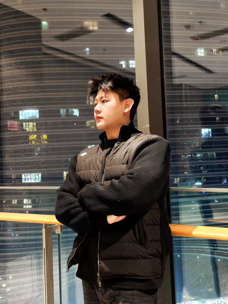 Black Puffer Down Jacket with Ribbed Knit Sleeves view