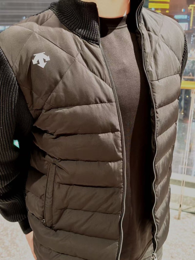 Black Puffer Down Jacket with Ribbed Knit Sleeves view