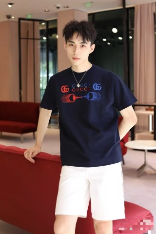 Black Graphic Print Short Sleeve T-Shirt with Blue & Red Design view 2