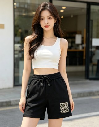 Black Monogram Embroidered Shorts