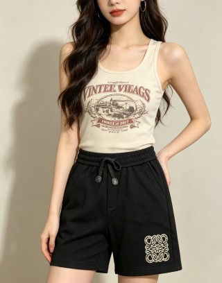 Black Monogram Embroidered Shorts view 2