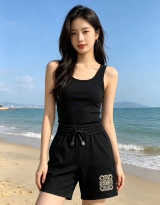 Black Monogram Embroidered Shorts view 6