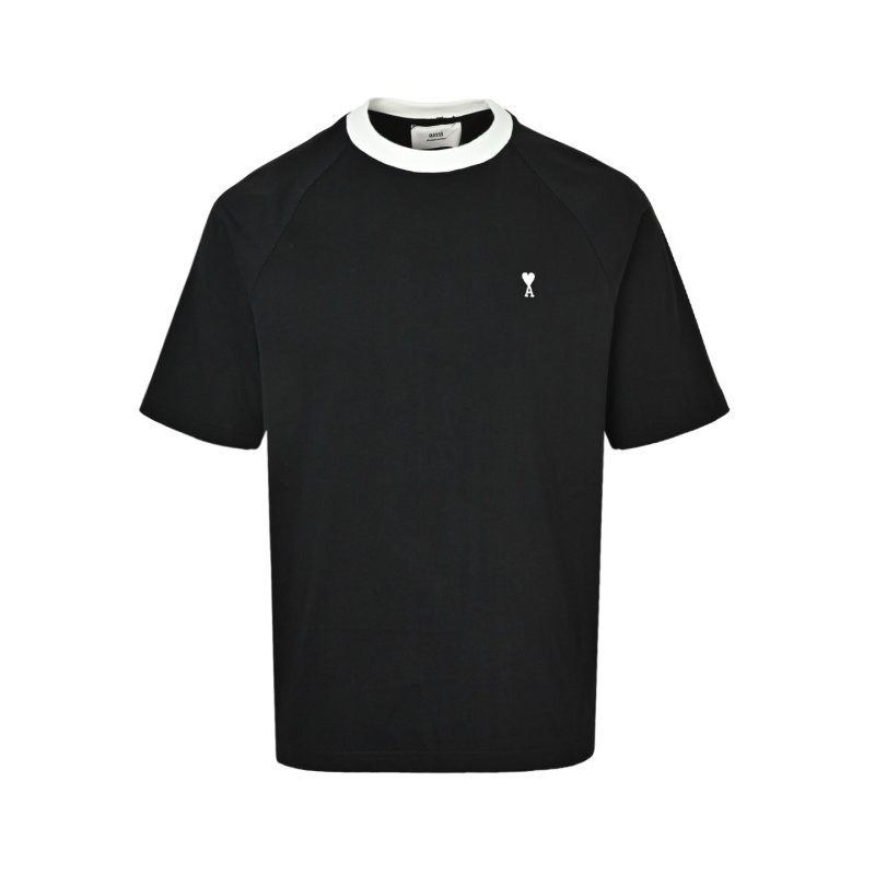 Ami Black Ringer T-Shirt with Heart Logo view