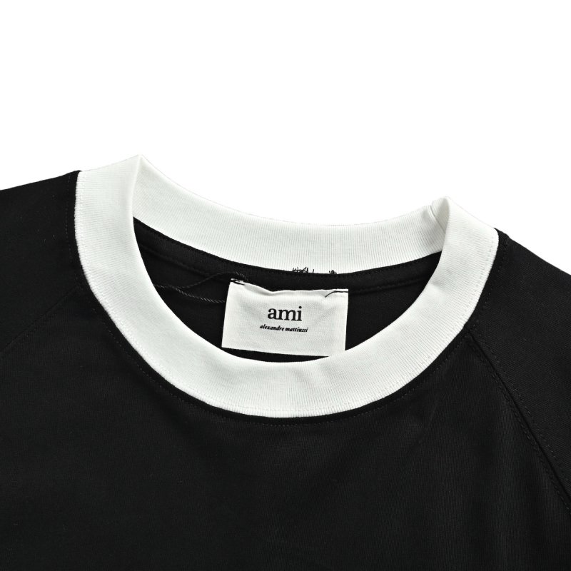 Ami Black Ringer T-Shirt with Heart Logo view
