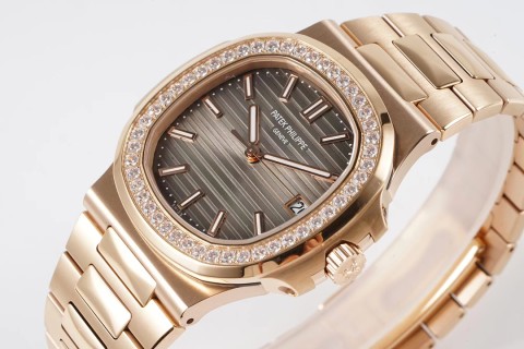 Patek Philippe Nautilus Rose Gold Diamond Bezel Watch view 3