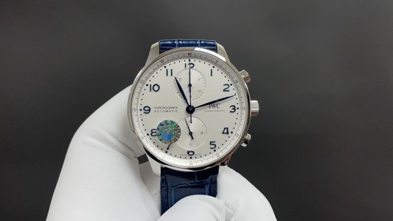 IWC Portuguese Chronograph 41mm Automatic Watch Silver Blue