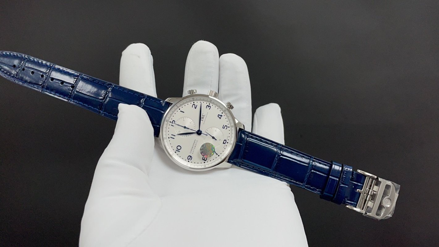IWC Portuguese Chronograph 41mm Automatic Watch Silver Blue view