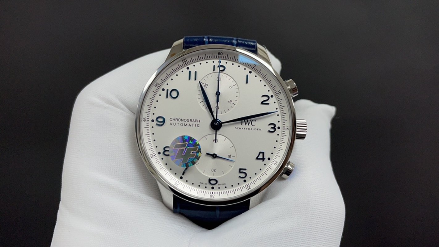 IWC Portuguese Chronograph 41mm Automatic Watch Silver Blue view