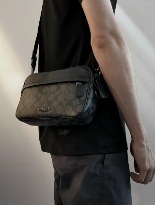 Coach Black Monogram Camera Crossbody Bag view 2