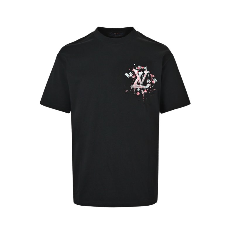 Black Graphic Print Short Sleeve T-Shirt Pink Abstract Design view