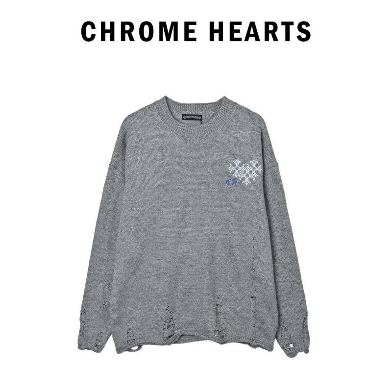 Grey Distressed Crew Neck Sweater view
