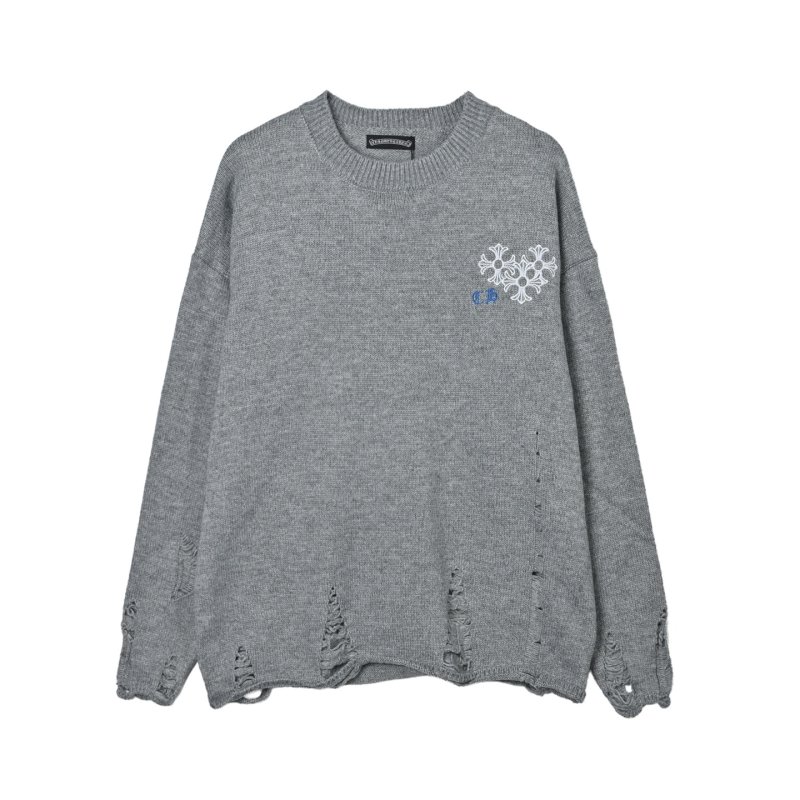 Grey Distressed Crew Neck Sweater view