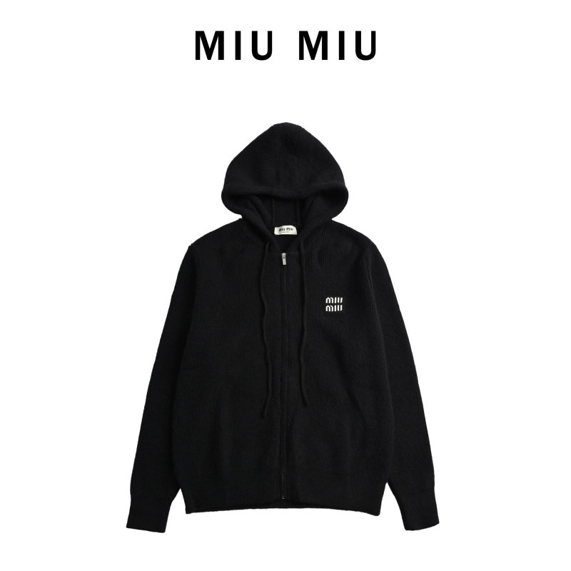 Miu Miu Black Ribbed Zip Cardigan view