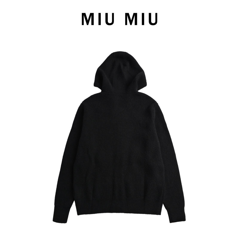 Miu Miu Black Ribbed Zip Cardigan view