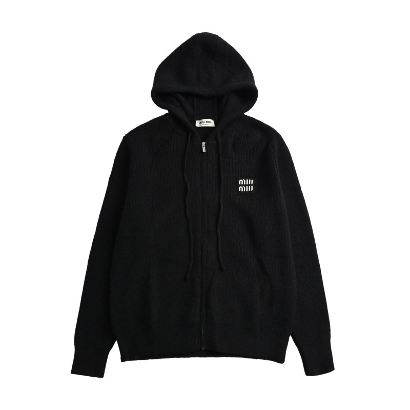 Miu Miu Black Ribbed Zip Cardigan view