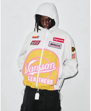 Supreme White Multi-Patch Windbreaker Jacket view 3