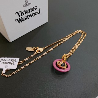 Vivienne Westwood Saturn Pink Pendant Gold Chain Necklace