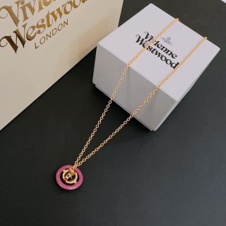 Vivienne Westwood Saturn Pink Pendant Gold Chain Necklace view 2