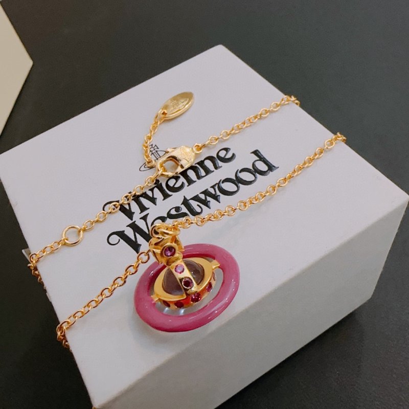 Vivienne Westwood Saturn Pink Pendant Gold Chain Necklace view