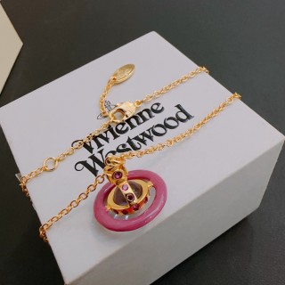 Vivienne Westwood Saturn Pink Pendant Gold Chain Necklace view 3
