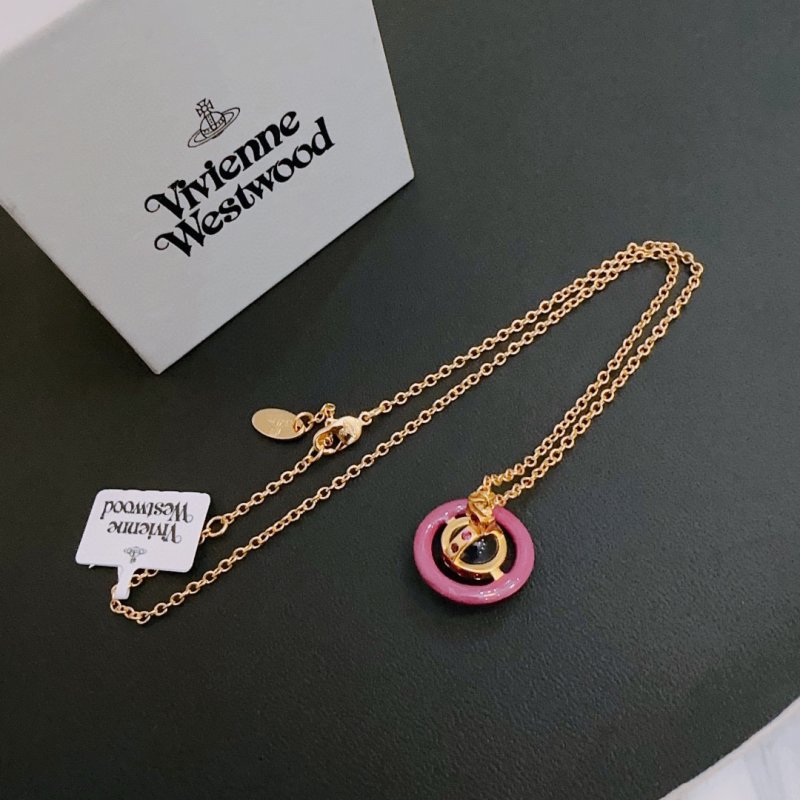Vivienne Westwood Saturn Pink Pendant Gold Chain Necklace view