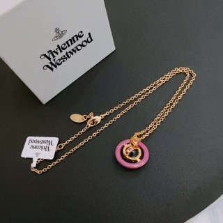 Vivienne Westwood Saturn Pink Pendant Gold Chain Necklace view 4
