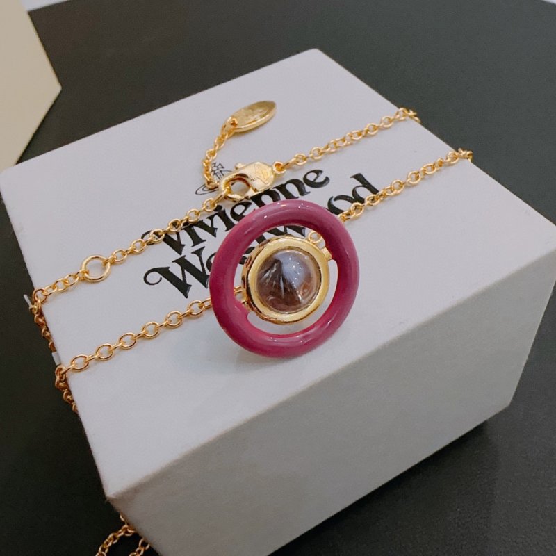 Vivienne Westwood Saturn Pink Pendant Gold Chain Necklace view