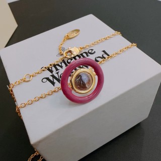 Vivienne Westwood Saturn Pink Pendant Gold Chain Necklace view 5