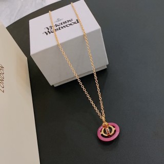 Vivienne Westwood Saturn Pink Pendant Gold Chain Necklace view 6