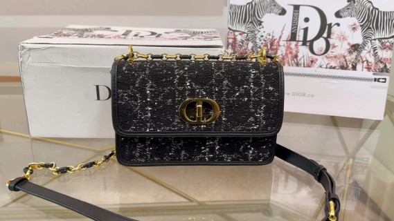 Dior Caro Black Tweed Quilted Shoulder Bag
