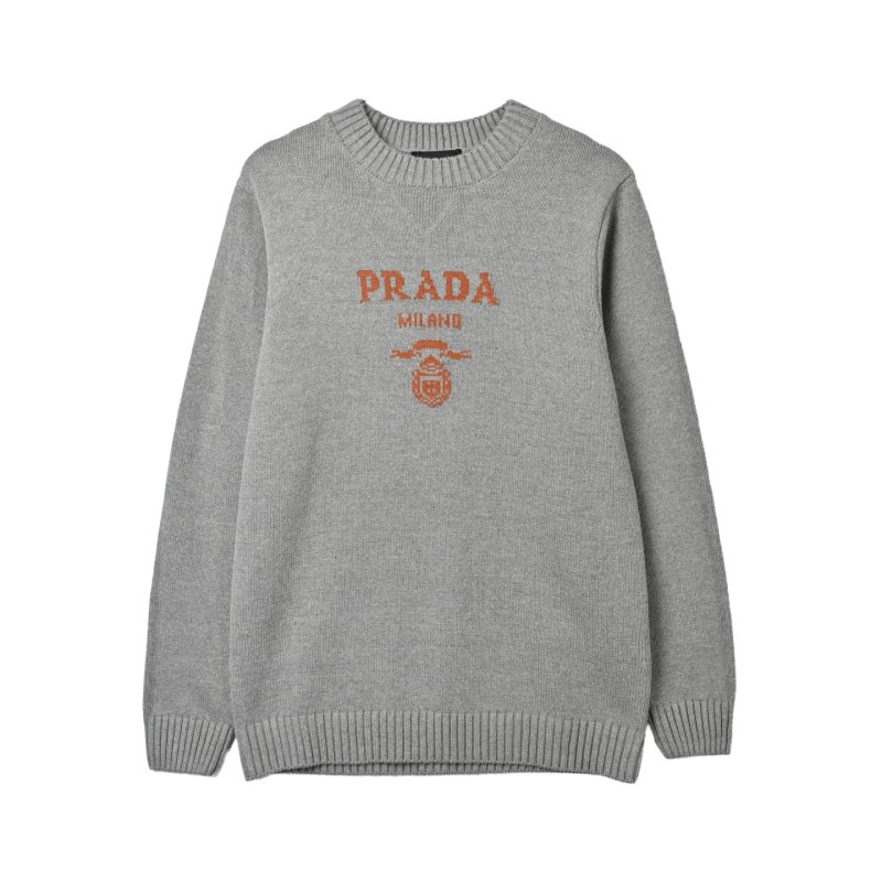 Gray Knit Sweater with Embroidered Logo Detail view