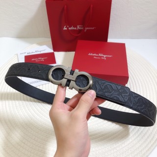 Salvatore Ferragamo Black Embossed Leather Belt 34mm