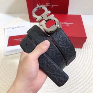 Salvatore Ferragamo Black Embossed Leather Belt 34mm view 3