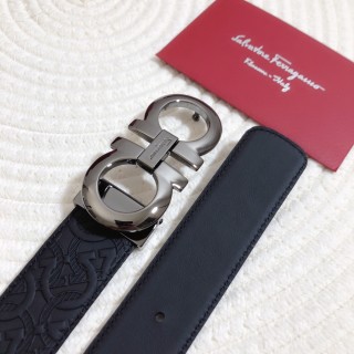Salvatore Ferragamo Black Embossed Leather Belt 34mm view 4
