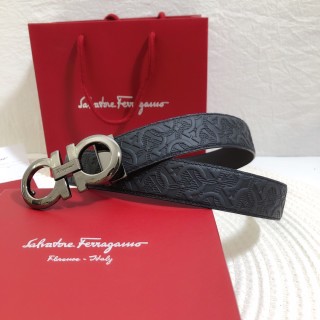 Salvatore Ferragamo Black Embossed Leather Belt 34mm view 5