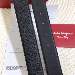 Salvatore Ferragamo Black Embossed Leather Belt 34mm view 6