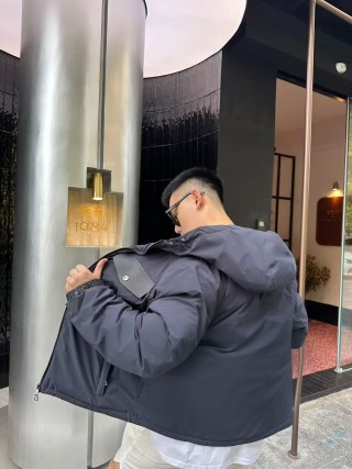 Moncler Navy Down Jacket with Chest Pocket view 2