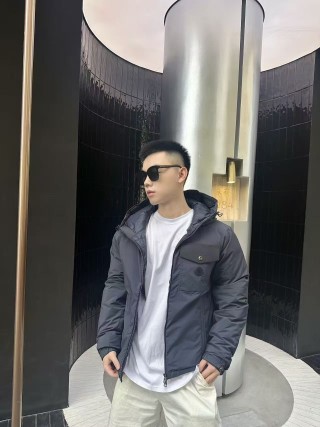 Moncler Navy Down Jacket with Chest Pocket view 3