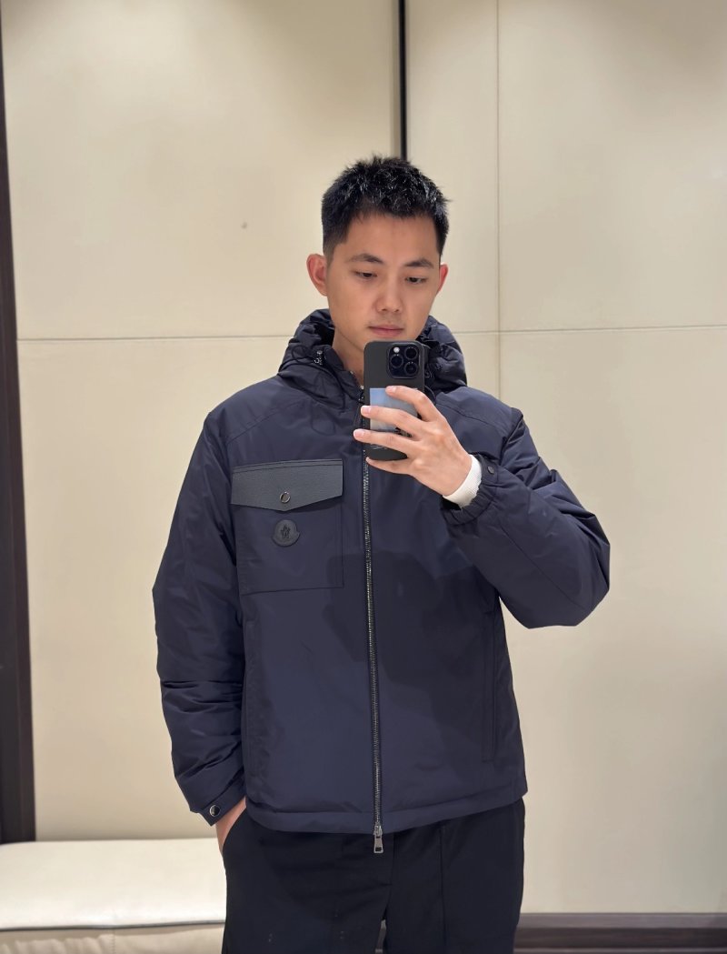 Moncler Navy Down Jacket with Chest Pocket view